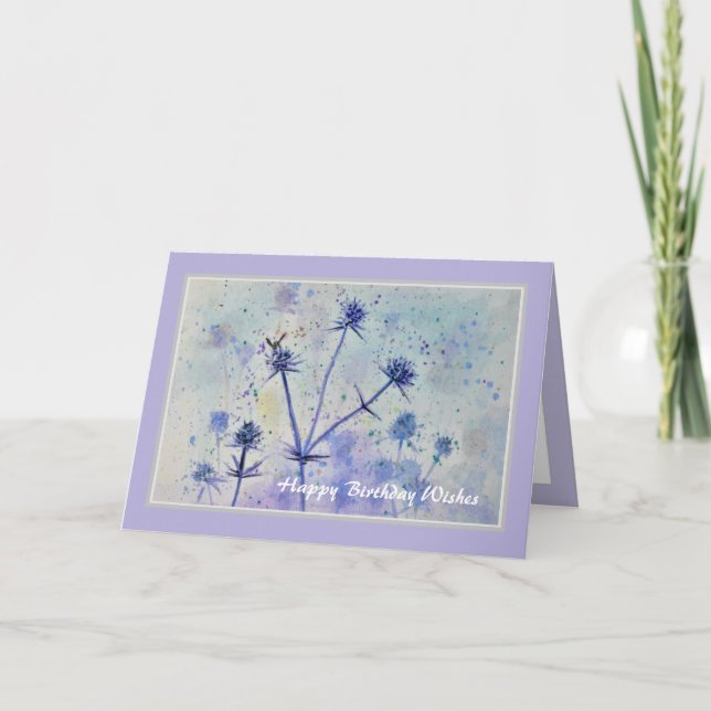 Pretty Wild Flowers Watercolor Happy Birthday Card (Front)