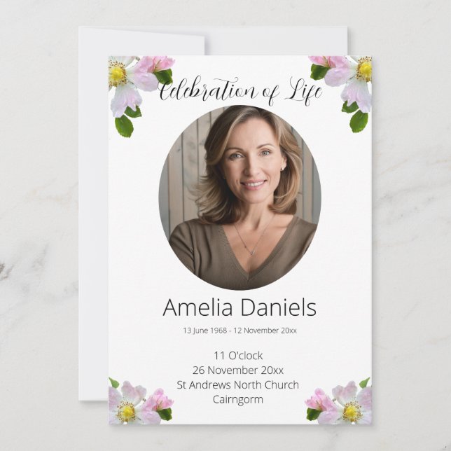 Pretty Wild Rose Celebration of Life Card (Front)
