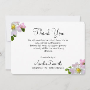 Pretty Wild Rose Funeral Thank You Card
