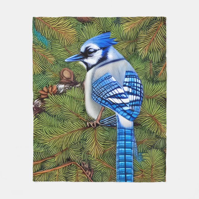 Pretty Wilderness Blue Jay Fleece Blanket (Front)