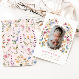 Pretty Wildflower Baby Girl Birth Announcement