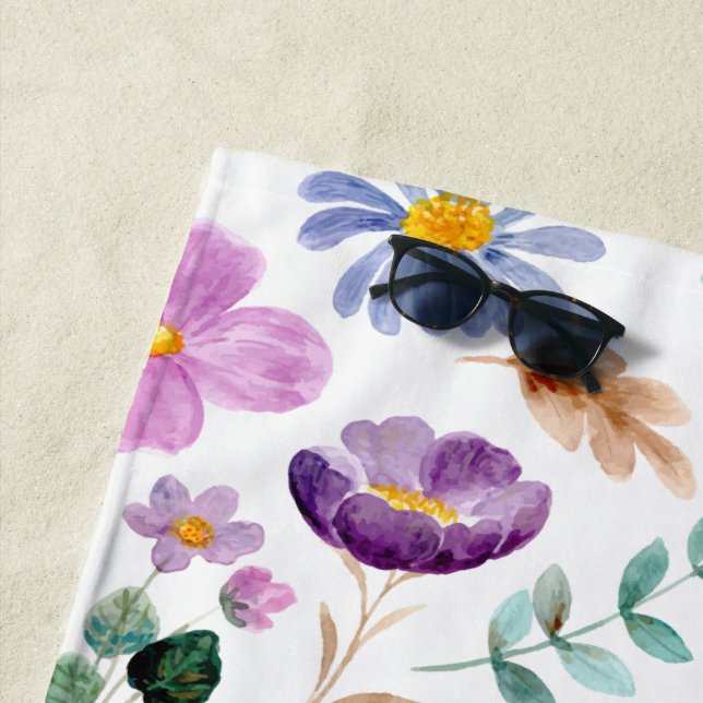 Pretty wildflower Colourful watercolor for summer Beach Towel (In Situ)