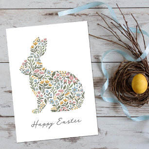 Pretty Wildflower Easter Bunny Rabbit Holiday Card