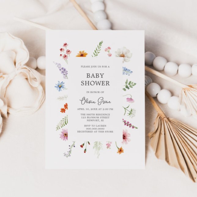 Pretty Wildflower Frame Baby Shower Invitation (Creator Uploaded)
