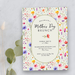 Pretty Wildflower Modern Oval Mother's Day Brunch Invitation