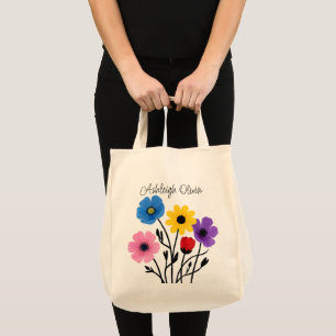 Pretty Wildflower Naive Kid's Art Grocery Tote Bag