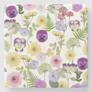 Pretty Wildflower Pattern Botanical Stone Coaster