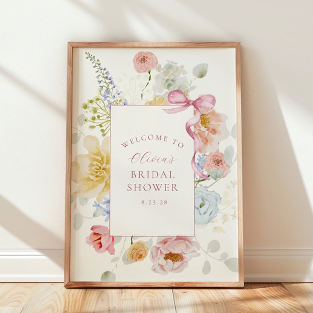 Pretty Wildflower Pink Bow Bridal Shower Welcome Poster (Creator Uploaded)
