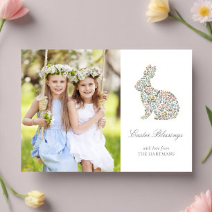 Pretty Wildflower Rabbit Easter Photo Holiday Card