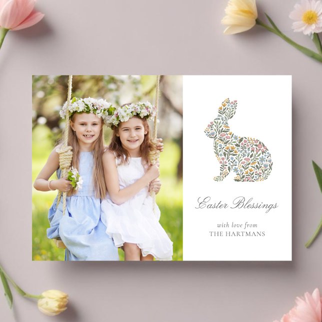 Pretty Wildflower Rabbit Easter Photo Holiday Card (Creator Uploaded)