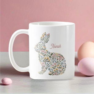 Pretty Wildflower Rabbit Personalised Easter Coffee Mug
