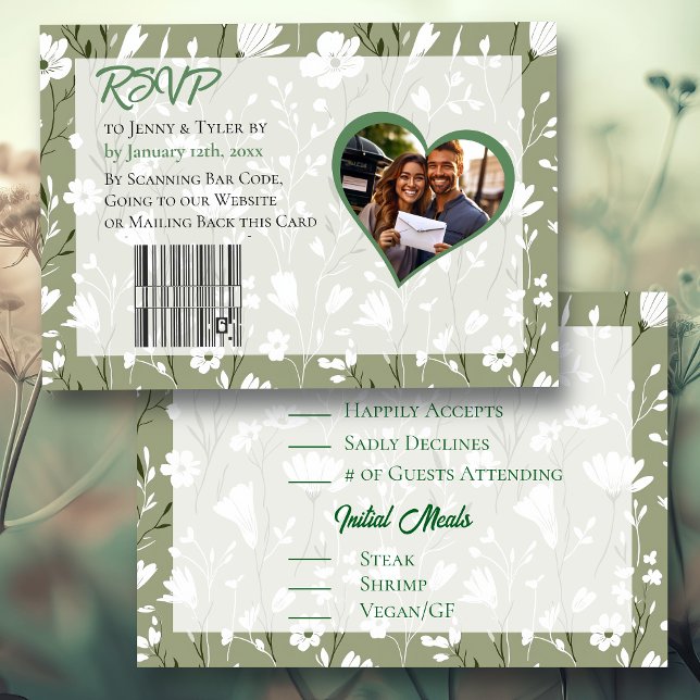 Pretty Wildflower Sage Green Botanical Wedding  RSVP Card (Creator Uploaded)