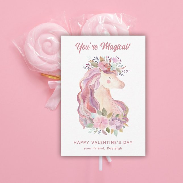 Pretty Wildflower Unicorn Kids Valentine  Card (Creator Uploaded)