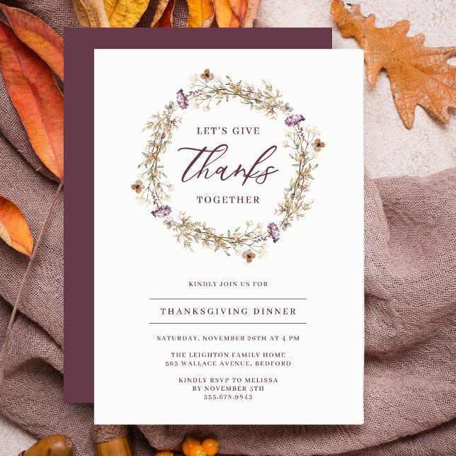Pretty Wildflower Wreath Thanksgiving Dinner   Invitation (Creator Uploaded)