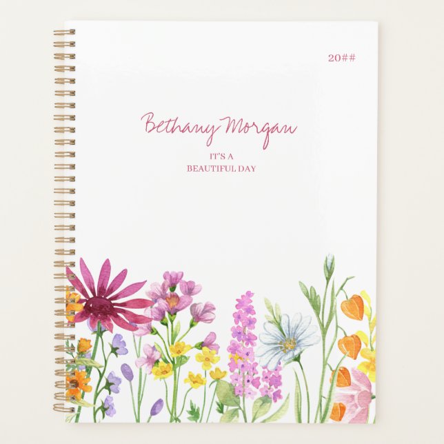 Pretty Wildflowers and Editable Quote Personalised Planner (Front)