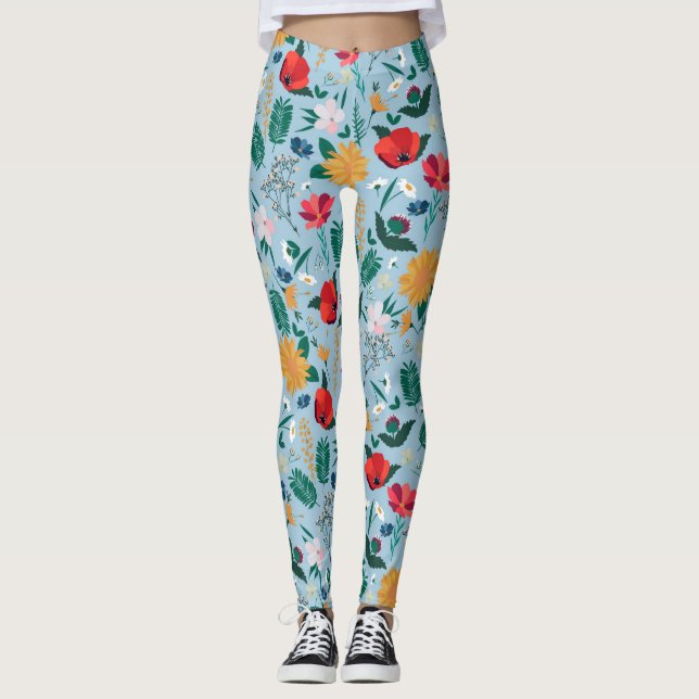 Pretty Wildflowers Botanical Blue Leggings (Front)