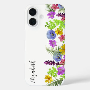 Pretty Wildflowers Custom Name and Monogram iPhone 16 Case