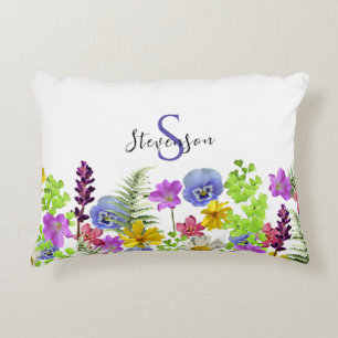 Pretty Wildflowers Custom Name and Monogram Decorative Cushion
