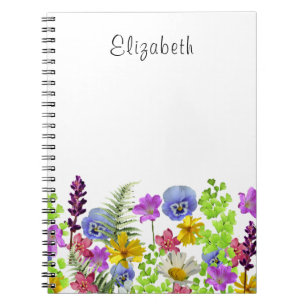 Pretty Wildflowers Custom Name Notebook