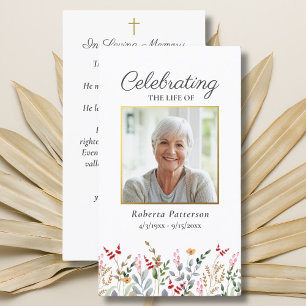 Pretty Wildflowers Funeral Memorial Prayer Card