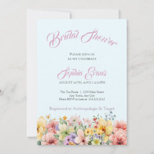 Pretty Wildflowers Garden Blue Bridal Shower Invitation