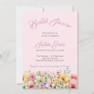 Pretty Wildflowers Garden Pink Bridal Shower Invitation
