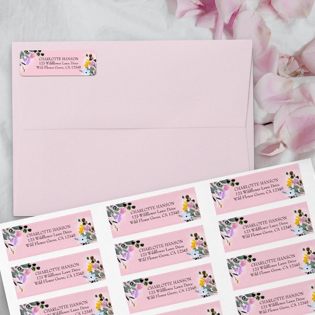 Pretty Wildflowers Pink Return Address Label (Pink return address labels from my Wildflower Lawn Collection.)