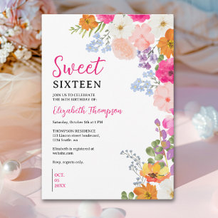 Pretty Wildflowers Sweet Sixteen Invitation