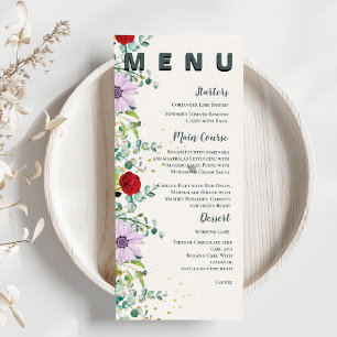 Pretty Wildflowers Watercolor Floral Wedding Party Menu