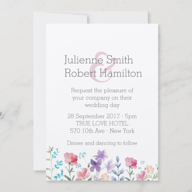Pretty Wildflowers Watercolor Wedding Invitations (Front)