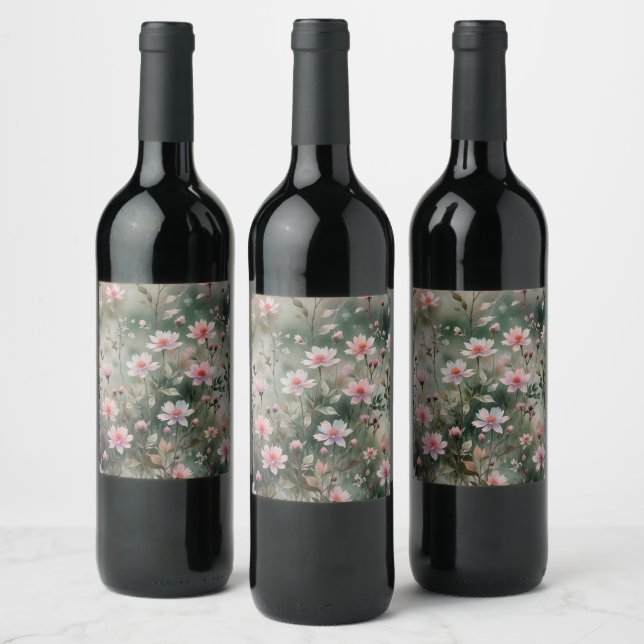 Pretty Wildflowers Wine Label (Bottles)