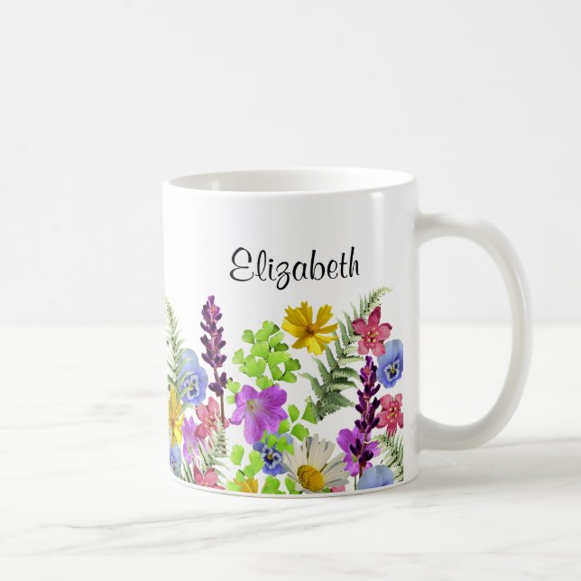 Pretty wildflowers with custom name womens coffee mug (Right)