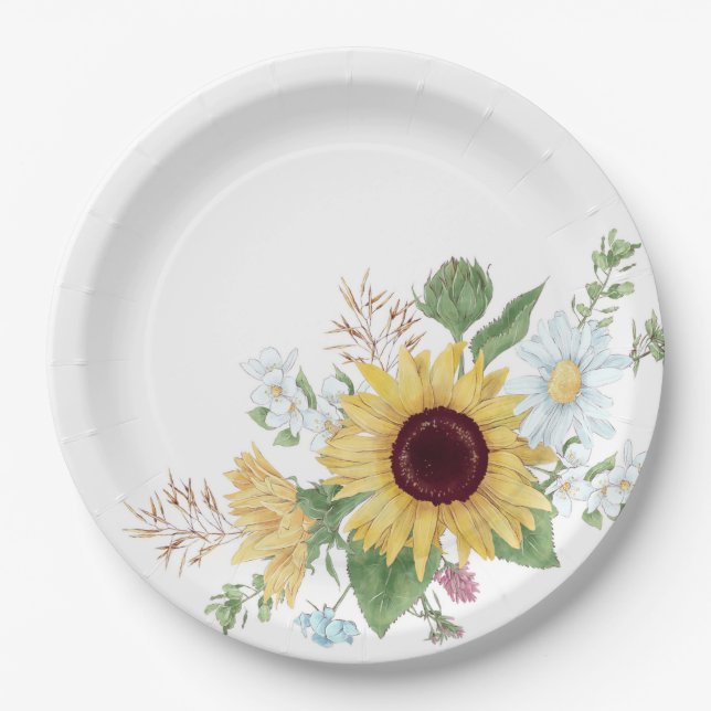 Pretty Wildflowers with Sunflower and Daisy  Paper Plate (Front)