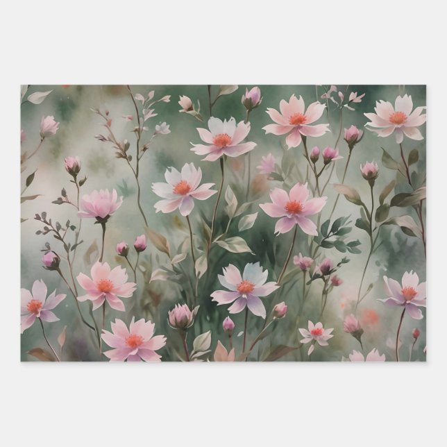 Pretty Wildflowers Wrapping Paper Sheet (Front)