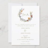 Pretty wildflowers wreath initials wedding