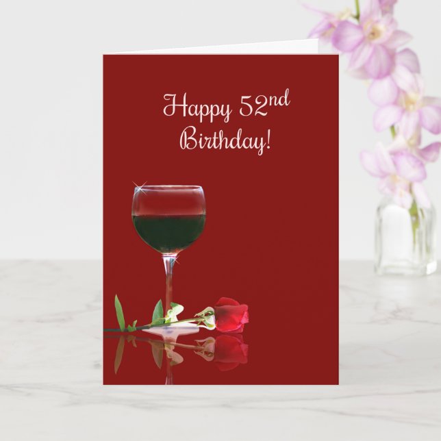 Pretty Wine and Rose Happy 52nd Birthday Card (Orchid)