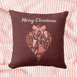 Pretty Wine Champagne Pink Merry Christmas  Cushion