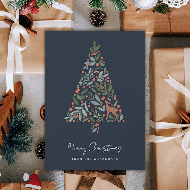 Pretty Winter Foliage Christmas Tree | Little Deer Holiday Card (Creator Uploaded)