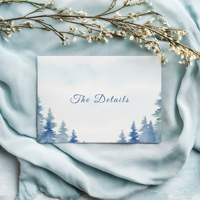 Pretty winter pine trees wedding enclosure card (Pretty winter pine trees wedding enclosure card with evergreen pine tree watercolor)