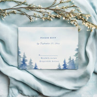 Pretty winter pine trees wedding rsvp response