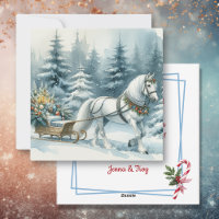 Pretty Winter Scene with White Horse in Snow