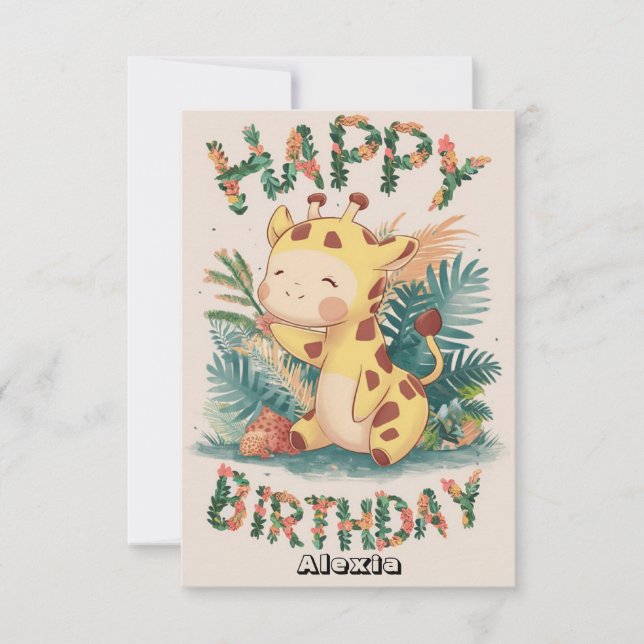 Pretty Wishes Giraffe Birthday Card (Front)