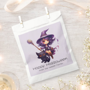 Pretty Witch and Black Cat Happy Halloween Favour Bags