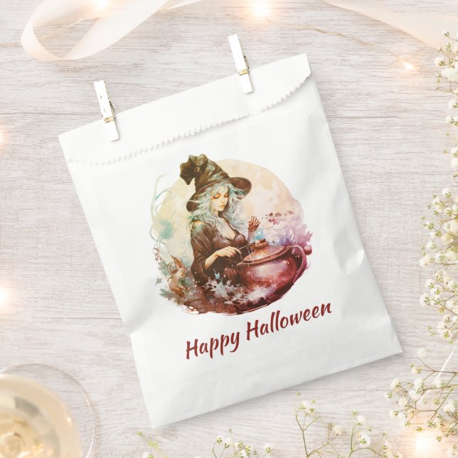 Pretty Witch and Cauldron Happy Halloween Favour Bags (Clipped)