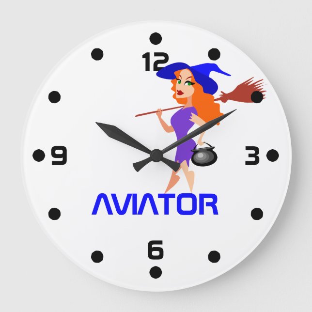 Pretty witch Aviator customisable Large Clock (Front)