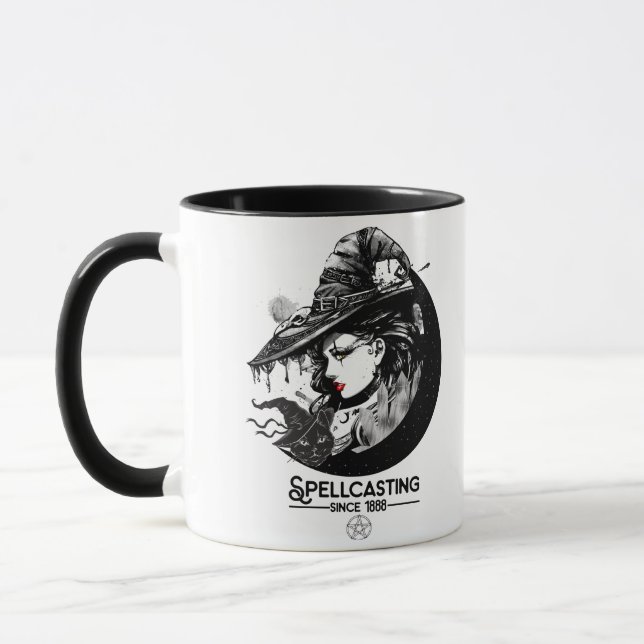 Pretty Witch & Black Cat Wiccan Wicca Spellcasting Mug (Left)