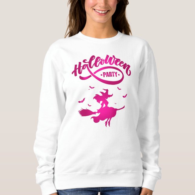 Pretty Witch Flying Broom Happy Halloween Sweatshirt (Front)
