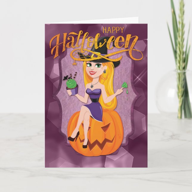 Pretty Witch Happy Halloween Card (Front)
