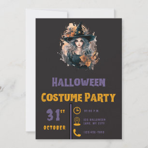 Pretty Witch Hat Stars Modern Black Halloween Invitation