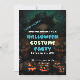 Pretty Witch Jack-O' Lanterns Vintage Halloween Invitation
